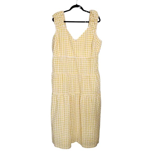 Old Navy Maxi Dress Yellow Gingham Tiered Tie Back Summer 2X - Picture 1 of 6